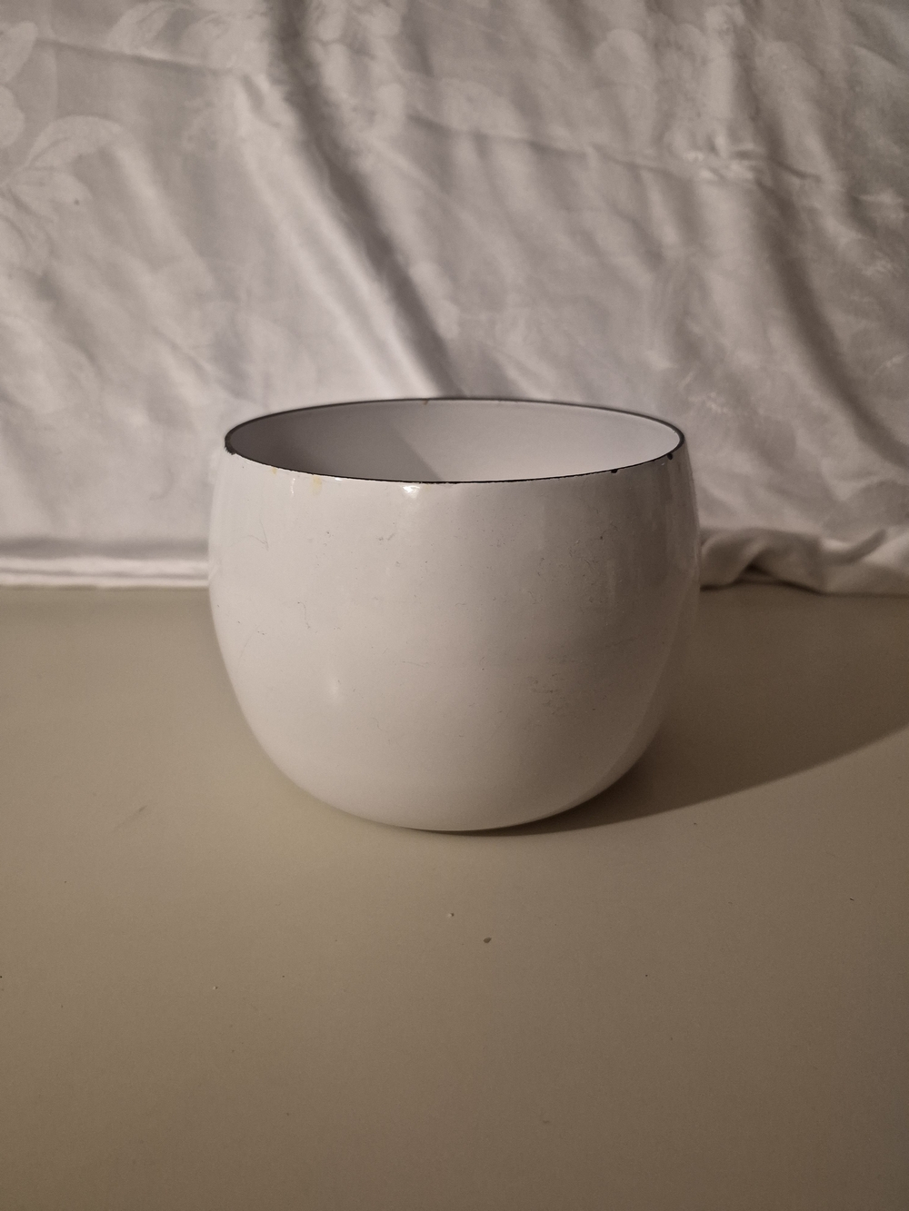 Dansk White Enamel Bowl with Black Rim
